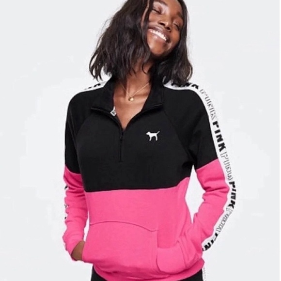 PINK • Victoria’s Secret Sweatshirt Track Jacket 3/4 Zip Pullover - Picture 2 of 5